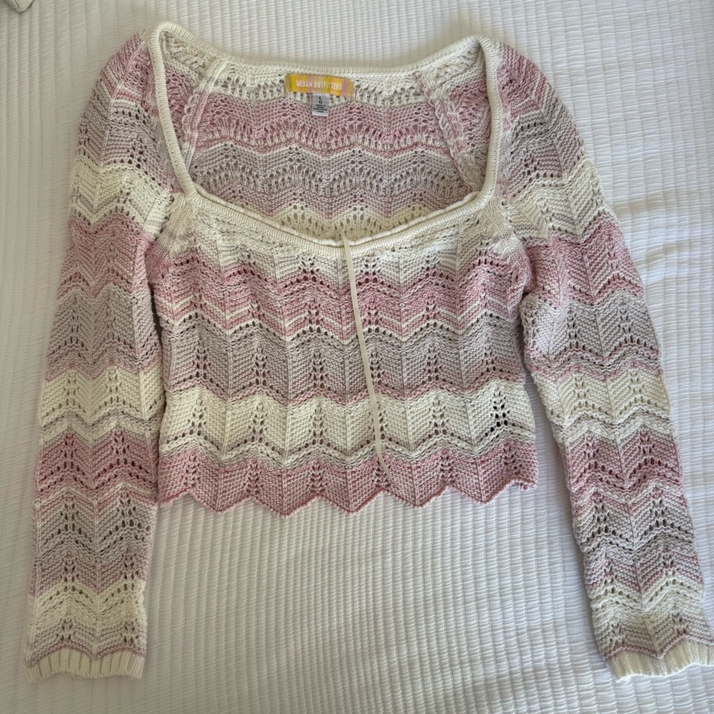 Urban Outfitters Pink and Cream Knit Sweater